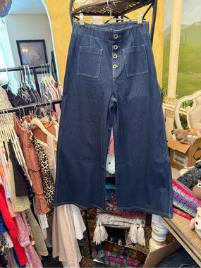 HALARA Dark Indigo Wide-Leg Button-Front Jeans